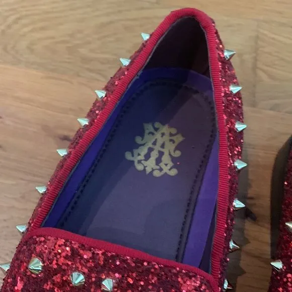 Men's Slip On Red Spike Loafer Rivet Studded Flat Casual Bling Bling Shoes Sz 10