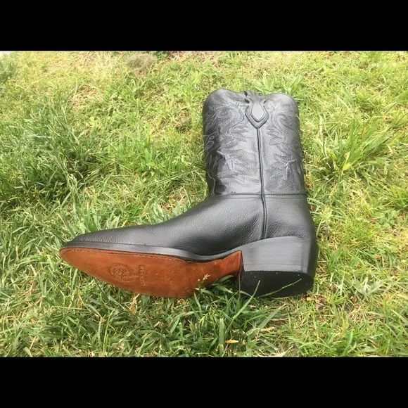 MEN'S WESTERN COWBOY BLACK BOOTS GENUINE LEATHER