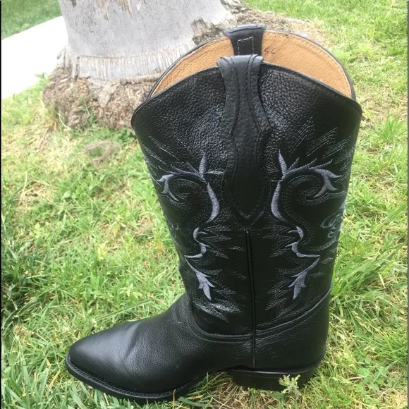 MEN'S WESTERN COWBOY BLACK BOOTS GENUINE LEATHER