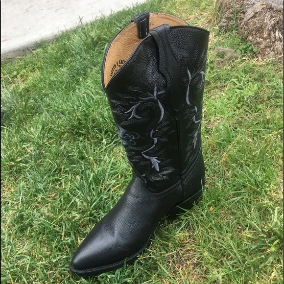MEN'S WESTERN COWBOY BLACK BOOTS GENUINE LEATHER