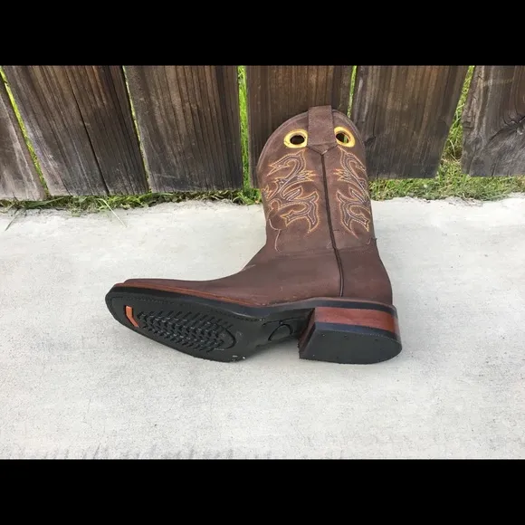 Men’s Western cowboy Rodeo Brown Boots Genuine Leather Bota Vaquera Choco 721