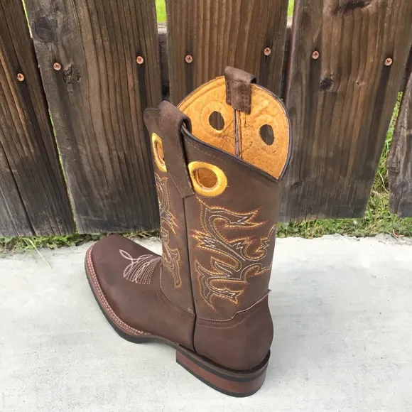 Men’s Western cowboy Rodeo Brown Boots Genuine Leather Bota Vaquera Choco 721