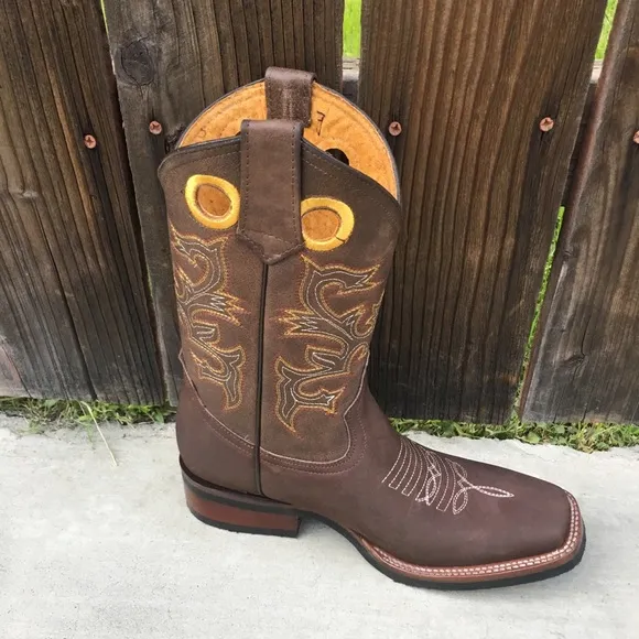 Men’s Western cowboy Rodeo Brown Boots Genuine Leather Bota Vaquera Choco 721
