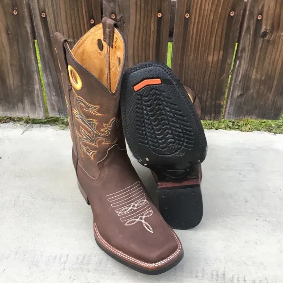 Men’s Western cowboy Rodeo Brown Boots Genuine Leather Bota Vaquera Choco 721