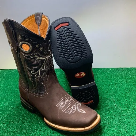 Men’s Western Cowboy Rodeo Square Toe Leather Boots Hand made Botas Vaqueras