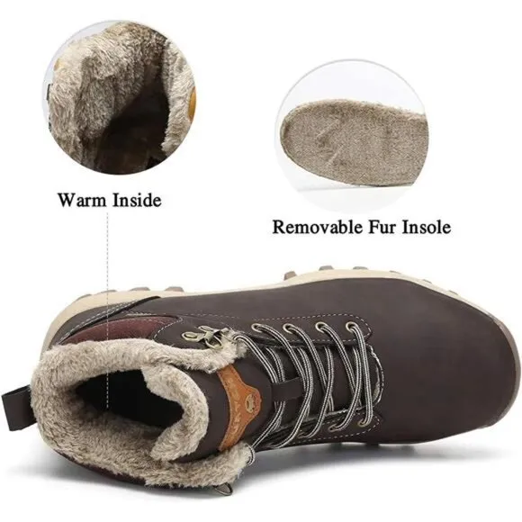 Men's Winter Snow Boots Warm Ankle Anti-Slip Water Resistant Hiking Walking
