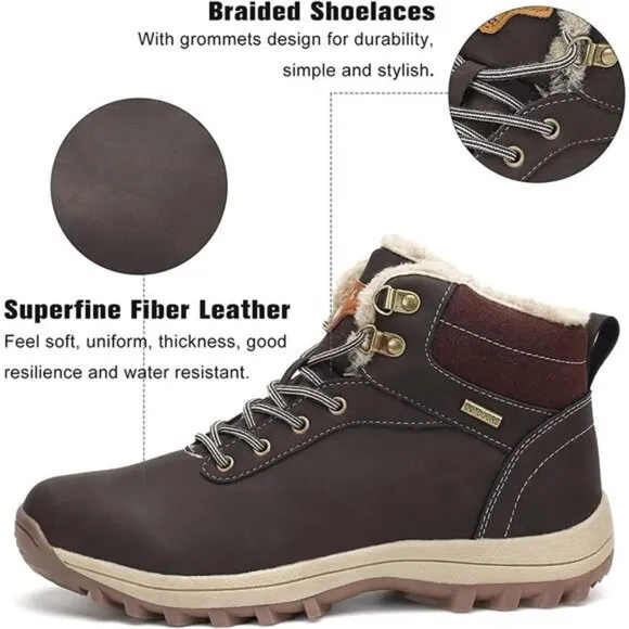 Men's Winter Snow Boots Warm Ankle Anti-Slip Water Resistant Hiking Walking