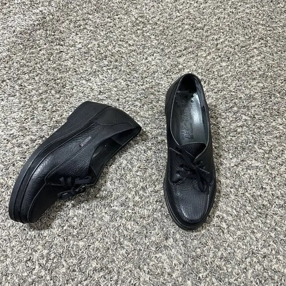 Mephisto Air Jet Black Lace Casual Wedge Comfort Shoes Oxford Womens US 6.5