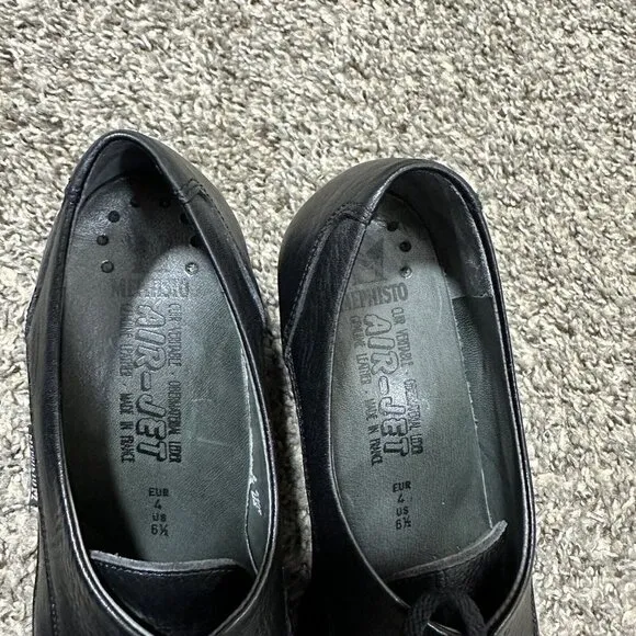 Mephisto Air Jet Black Lace Casual Wedge Comfort Shoes Oxford Womens US 6.5