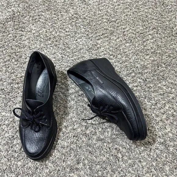 Mephisto Air Jet Black Lace Casual Wedge Comfort Shoes Oxford Womens US 6.5