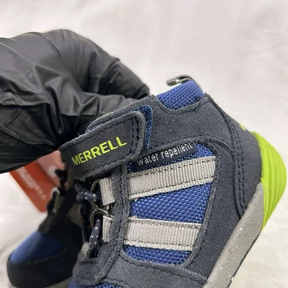 Merrell Bare Steps Shoes Boy's Size 4W Ridge Jr Hiking Boots Leather Blue Green
