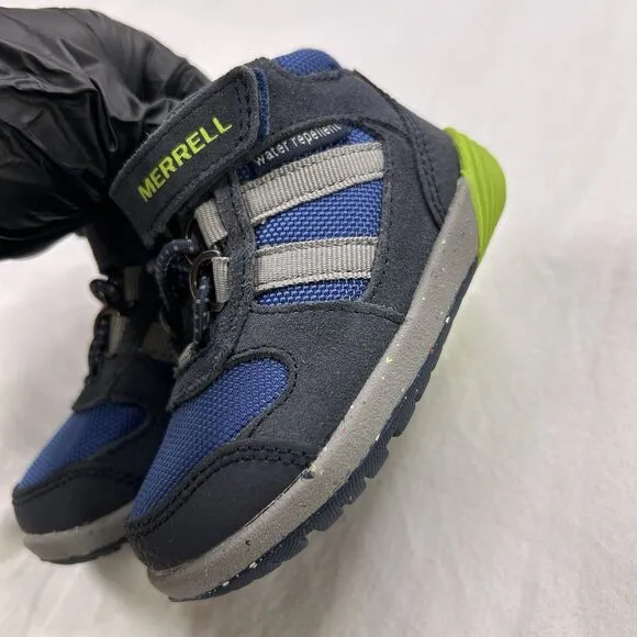 Merrell Bare Steps Shoes Boy's Size 4W Ridge Jr Hiking Boots Leather Blue Green