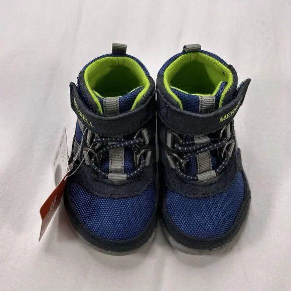 Merrell Bare Steps Shoes Boy's Size 4W Ridge Jr Hiking Boots Leather Blue Green