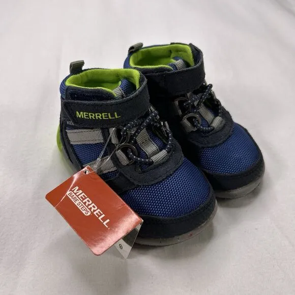 Merrell Bare Steps Shoes Boy's Size 4W Ridge Jr Hiking Boots Leather Blue Green