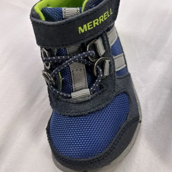 Merrell Bare Steps Shoes Boy's Size 4W Ridge Jr Hiking Boots Leather Blue Green