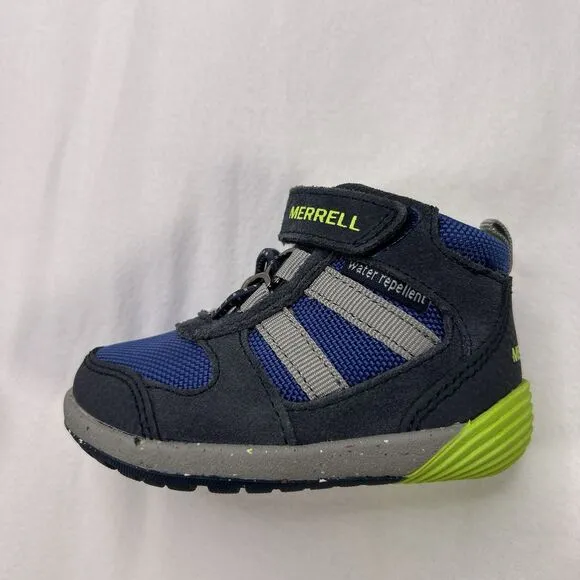 Merrell Bare Steps Shoes Boy's Size 4W Ridge Jr Hiking Boots Leather Blue Green