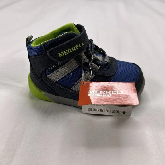 Merrell Bare Steps Shoes Boy's Size 4W Ridge Jr Hiking Boots Leather Blue Green