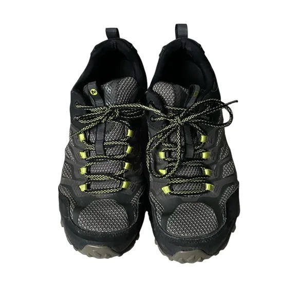 MERRELL Men’s Moab FST Olive Mesh Hiking Shoes Black Gray Yellow 9