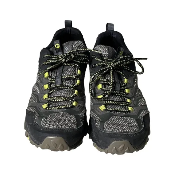 MERRELL Men’s Moab FST Olive Mesh Hiking Shoes Black Gray Yellow 9
