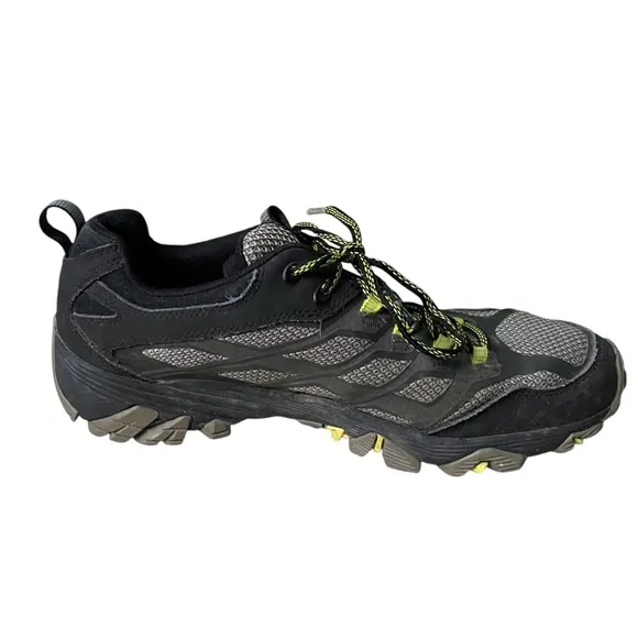 MERRELL Men’s Moab FST Olive Mesh Hiking Shoes Black Gray Yellow 9
