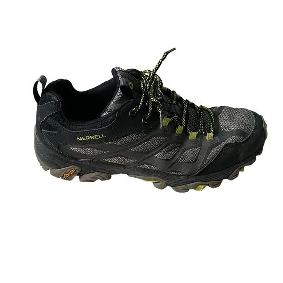 MERRELL Men’s Moab FST Olive Mesh Hiking Shoes Black Gray Yellow 9