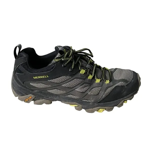 MERRELL Men’s Moab FST Olive Mesh Hiking Shoes Black Gray Yellow 9