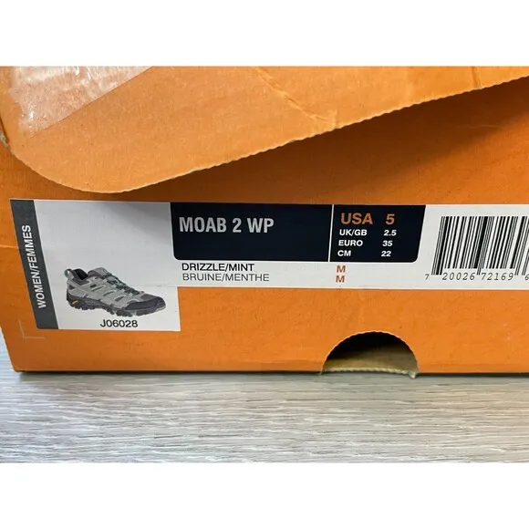 Merrell Moab 2 J06028 Women's 5M Gray Suede Mesh WP Casual Hiking Sneaker Shoes