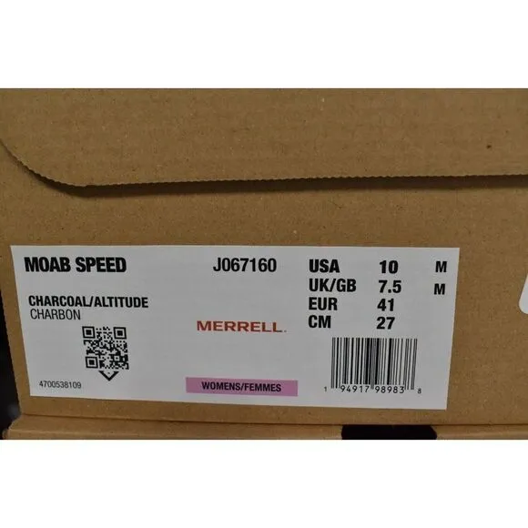 Merrell Womens Size 10 MOAB Speed Charcoal Altitude Hiking Shoes Sneakers