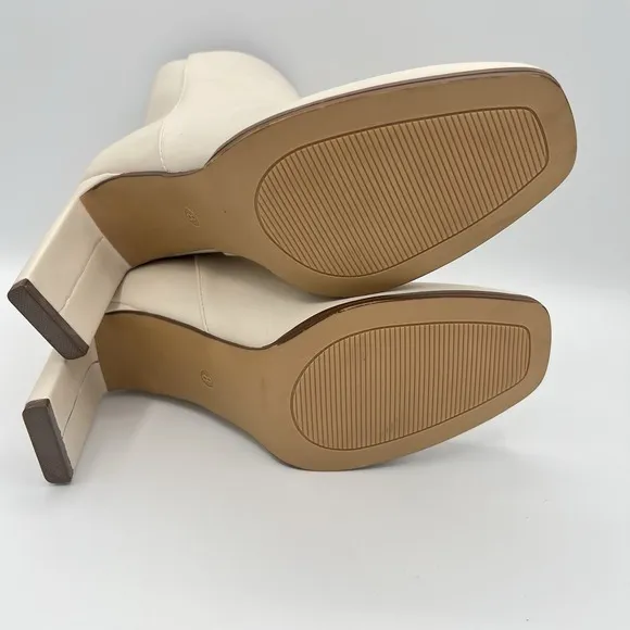 Mia Square Toe Leather Boots Back Zip Slip On Cream White Size 8