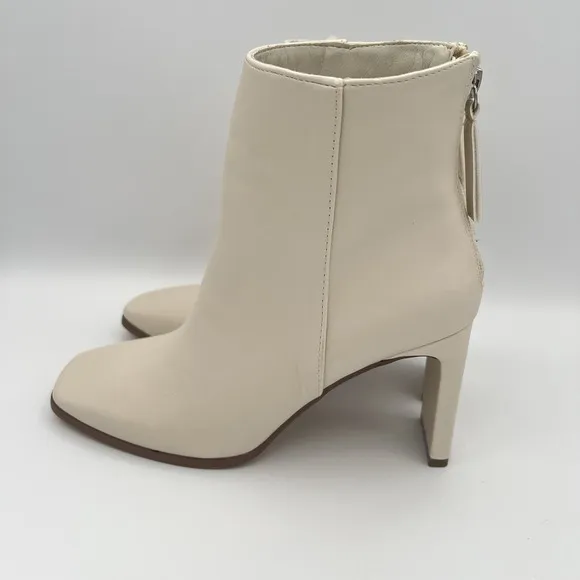 Mia Square Toe Leather Boots Back Zip Slip On Cream White Size 8