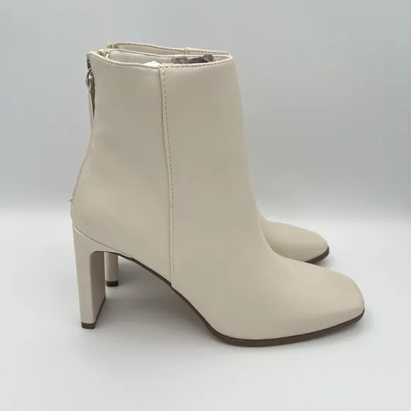 Mia Square Toe Leather Boots Back Zip Slip On Cream White Size 8