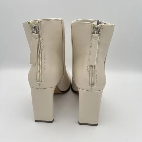 Mia Square Toe Leather Boots Back Zip Slip On Cream White Size 8