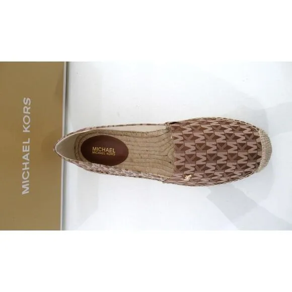 Michael Kors Kendrick Slip On Espadrille Flat Shoes MK Logo Luggage Size 9