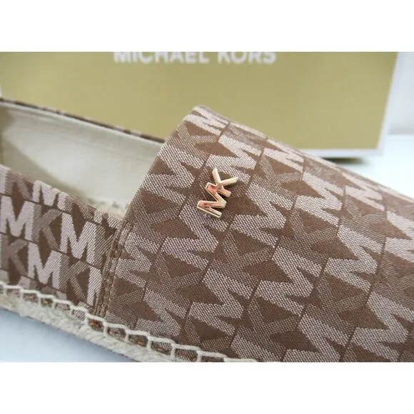 Michael Kors Kendrick Slip On Espadrille Flat Shoes MK Logo Luggage Size 9