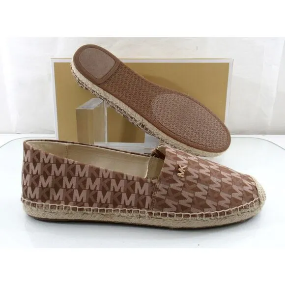 Michael Kors Kendrick Slip On Espadrille Flat Shoes MK Logo Luggage Size 9