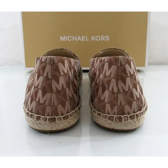 Michael Kors Kendrick Slip On Espadrille Flat Shoes MK Logo Luggage Size 9