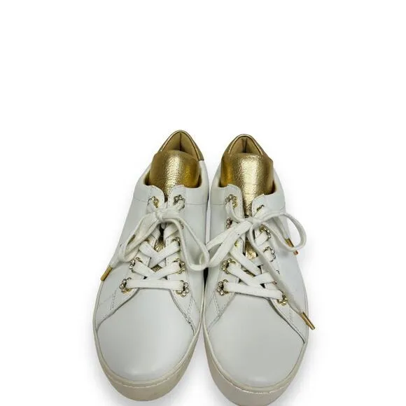 MICHAEL KORS White Gold Leather Irving Floral Accent Logo Lace Up Sneakers 6.5