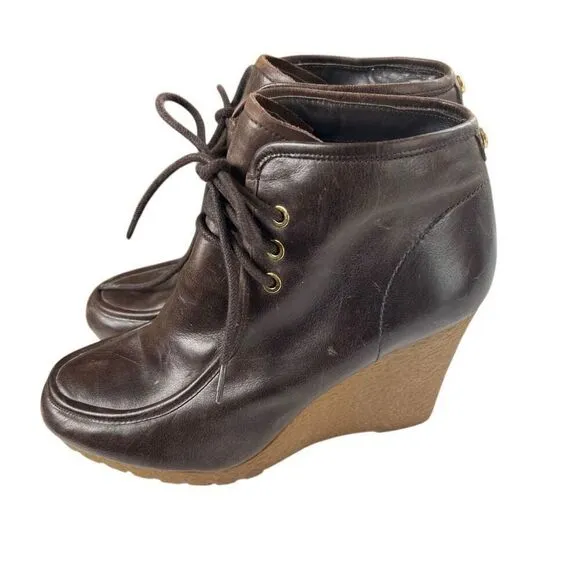 Michael Kors Booties Boots Shoes Wedge Leather Brown Size 7