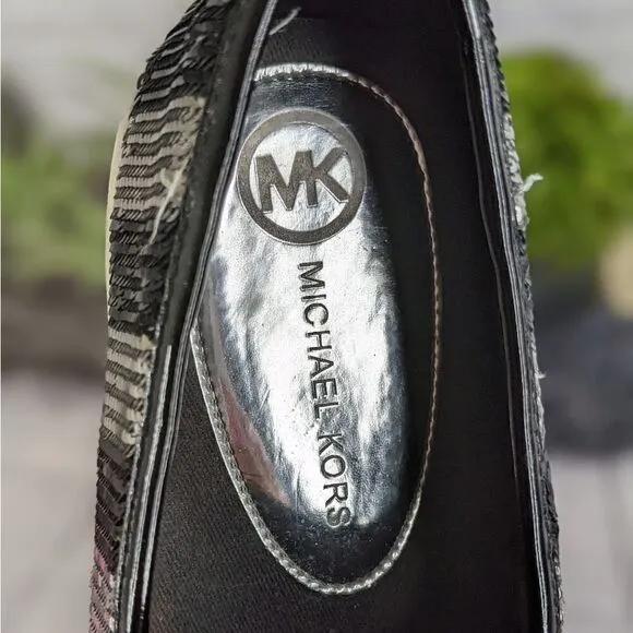MICHAEL KORS Keaton Striped Sequin Slip-On, Black/Silvertone