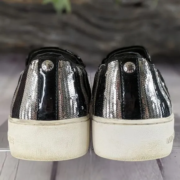 MICHAEL KORS Keaton Striped Sequin Slip-On, Black/Silvertone