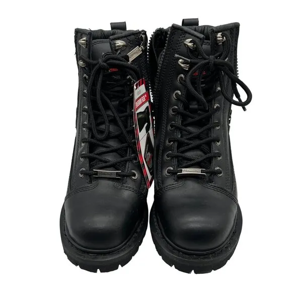 Milwaukee Moto Boots Womens 7 Freedom Flex Leather Zip Lace Up Comfort Biker NEW