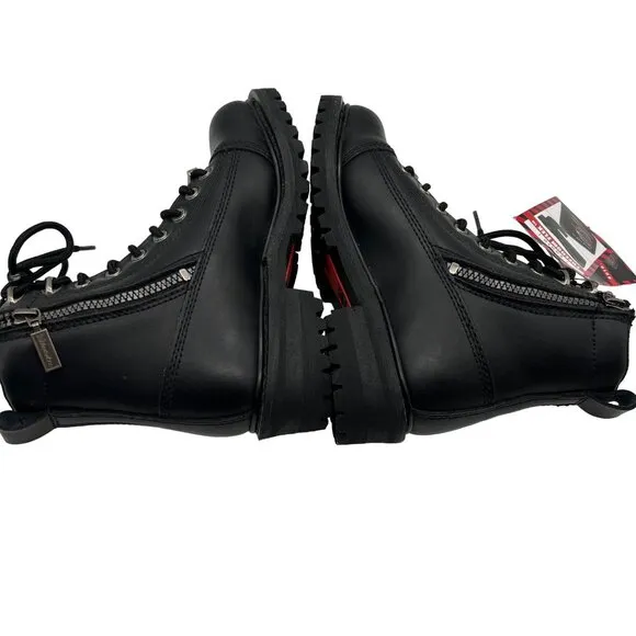 Milwaukee Moto Boots Womens 7 Freedom Flex Leather Zip Lace Up Comfort Biker NEW