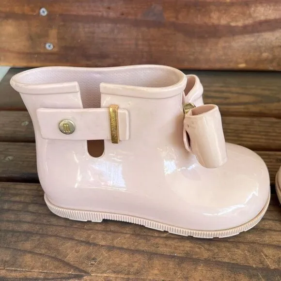 Mini Melissa Blush Pink Bow Sugar Ankle Booties Rain Boots Toddler Girls Size 9