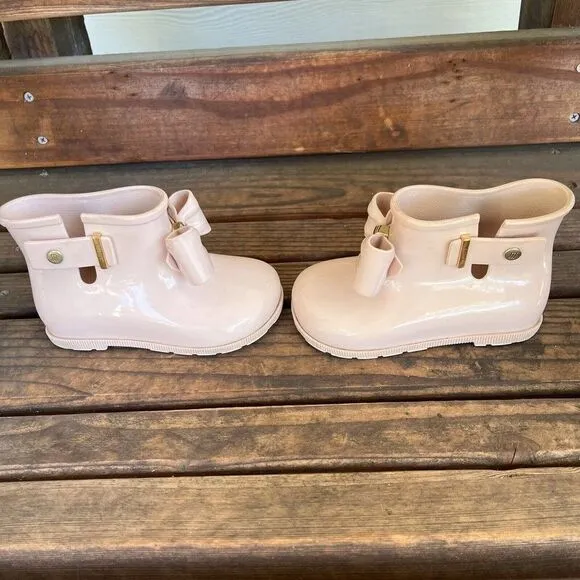 Mini Melissa Blush Pink Bow Sugar Ankle Booties Rain Boots Toddler Girls Size 9