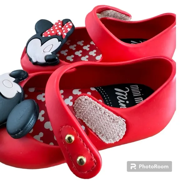 Mini Melissa Mary Jane Red Mickey &amp; Minnie Kissing Shoes Toddler Size 5