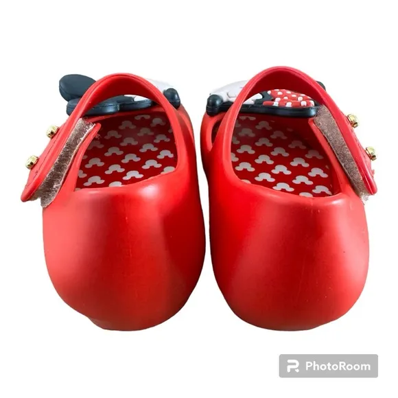 Mini Melissa Mary Jane Red Mickey &amp; Minnie Kissing Shoes Toddler Size 5