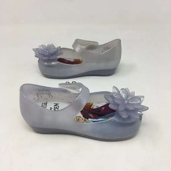 Mini Melissa Girls Shoe Blue Size 5 Toddler Mary Jane Frozen Flower Glitter Flat