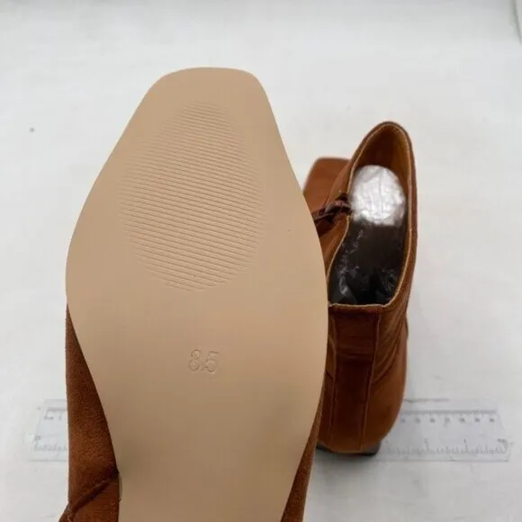miss left Women's Square Closed Toe Low Chunky Heel Ankle Booties Flat Brown