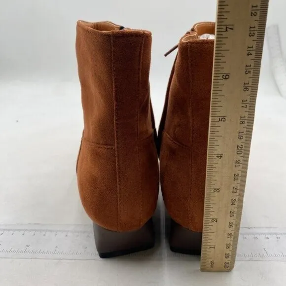 miss left Women's Square Closed Toe Low Chunky Heel Ankle Booties Flat Brown