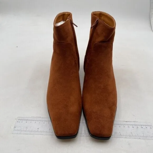 miss left Women's Square Closed Toe Low Chunky Heel Ankle Booties Flat Brown